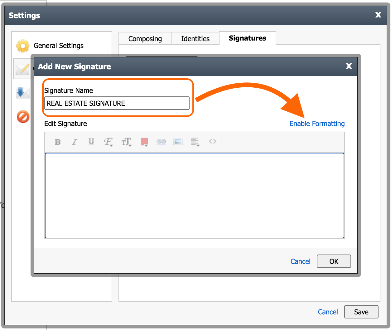 SETTINGS Adding a Signature in Realtracs Webmail